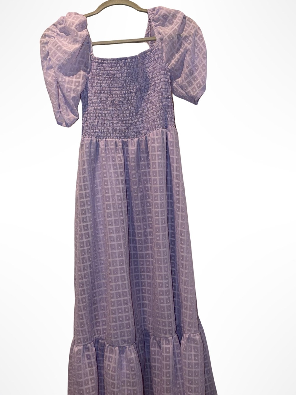 Lilac Smocked Maxi Dress with Puff Sleeves